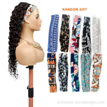 Full Cuticle Curly Headband Wigs Human Hair GlueLess None Lace 10A Virgin Peruvian Head Band Human Hair Wigs